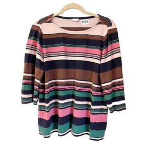 J Jill Womens Multicolor Knit Striped Sweater 1X Boat Neck 3/4 Sleeve Casual